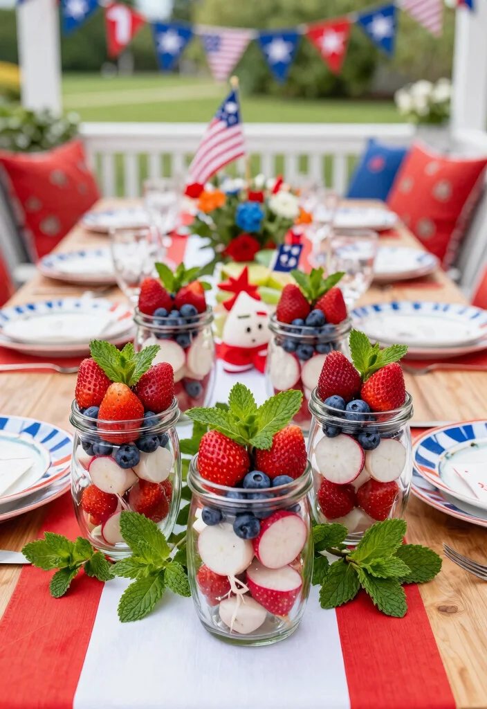 9 Patriotic 4th of July Terrace Decor Ideas for Guests 4. Red White and Blue Edible Centerpieces 0