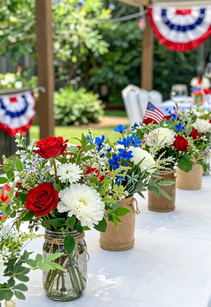 9 Patriotic 4th of July Terrace Decor Ideas for Guests 8. Flower Arrangements with Native Plants 0