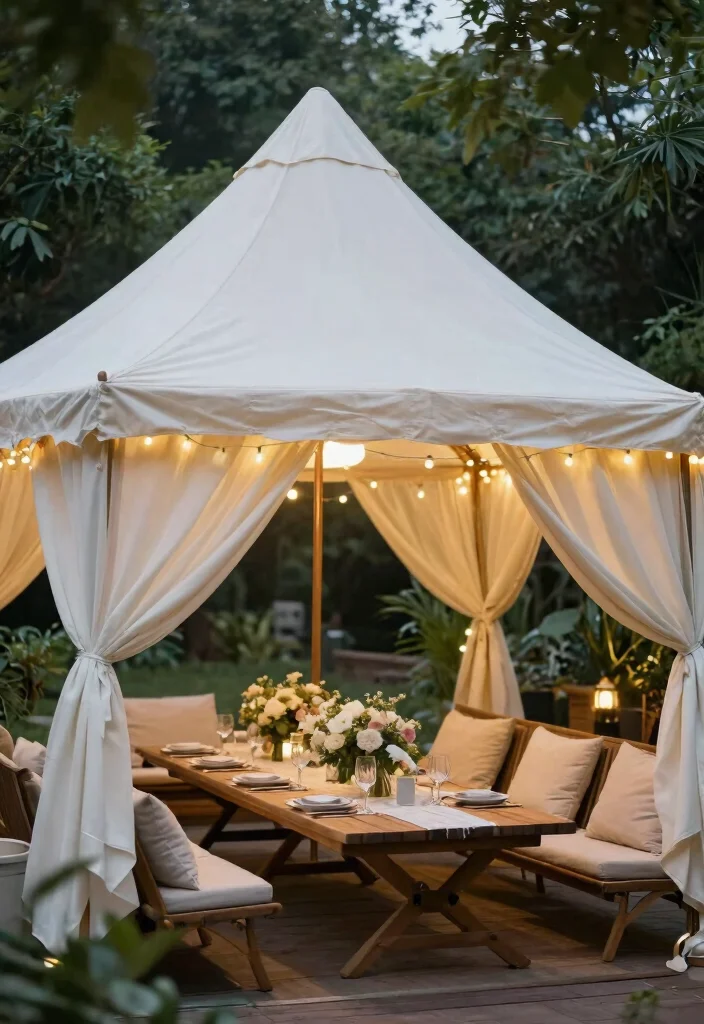 9 Stylish Fabric Awning Ideas Patio Lovers Obsess Over 6. Chic Canopy Tents for Special Occasions 0