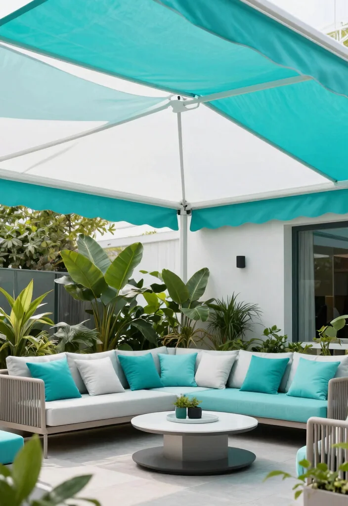 9 Stylish Fabric Awning Ideas Patio Lovers Obsess Over 8. Color Block Awnings for a Modern Twist 0