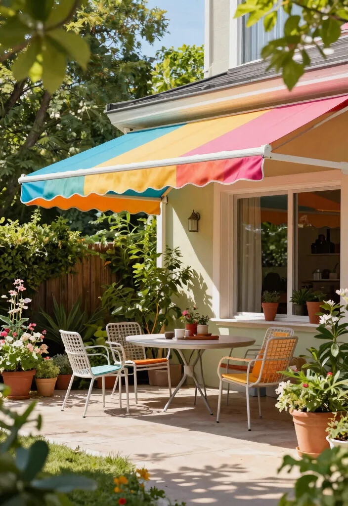 9 Vintage Window Awning Ideas to Cool Your Home Naturally 9. Colorful Retractable Awnings for Flexibility 0