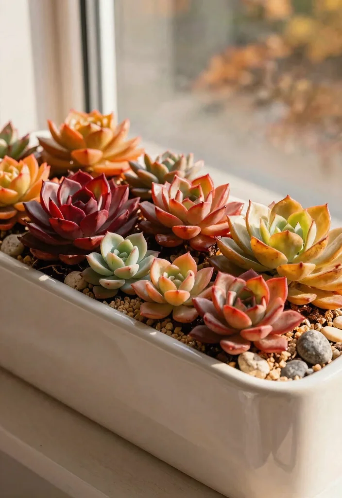 9 Warm Autumn Window Box Ideas with Harvest Colors 7. Seasonal Succulent Mix 0