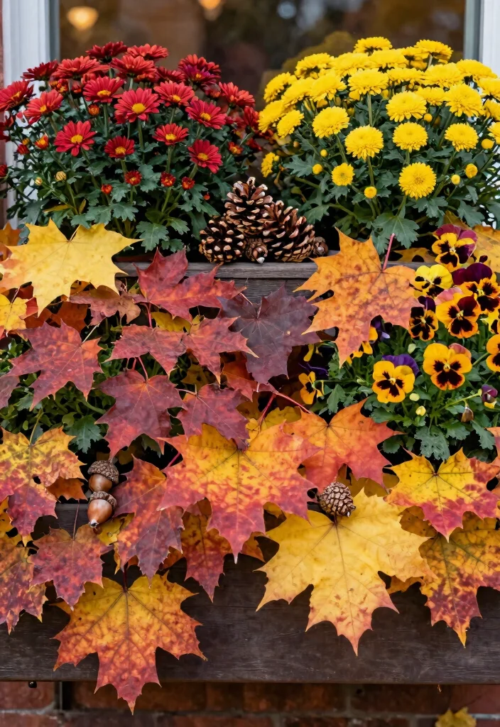9 Warm Autumn Window Box Ideas with Harvest Colors 9. Layered Fall Foliage 0