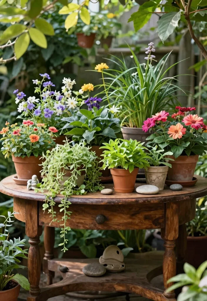 9 Rustic Vintage Window Box Ideas with Antique Flair 7. Antique Wooden Tables