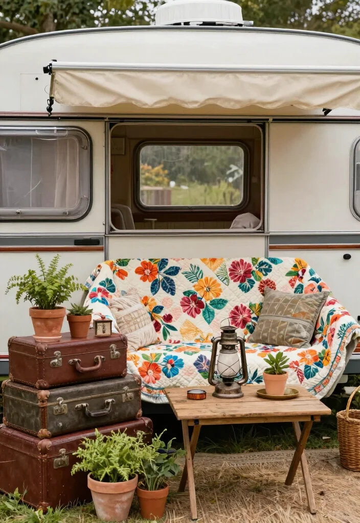 Cozy Caravan Awning Interior Ideas for Your Next Adventure 4. Repurposed Vintage Decor 0