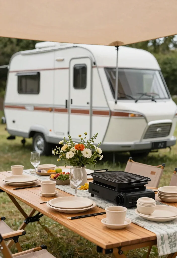 Cozy Caravan Awning Interior Ideas for Your Next Adventure 9. Sustainable Dining Under the Stars 0