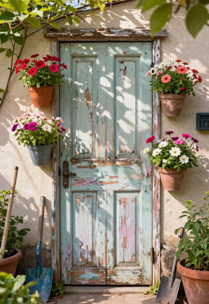 9 Rustic Vintage Window Box Ideas with Antique Flair 4. Old Wooden Doors
