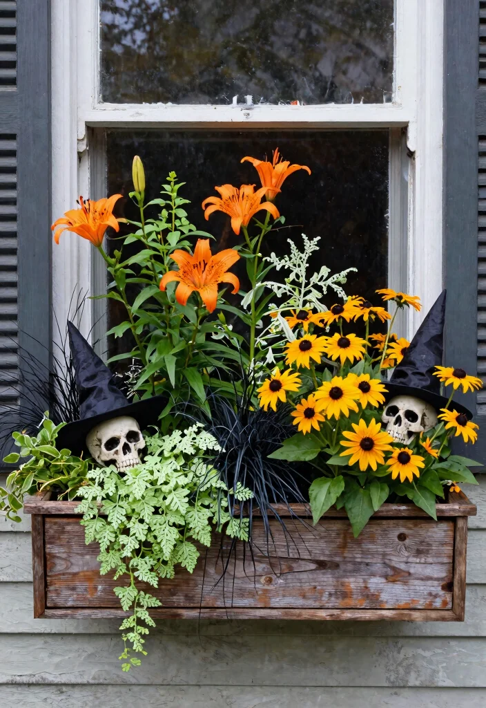9 Spooky Halloween Window Box Ideas for Fun 5. Wickedly Wild Plants